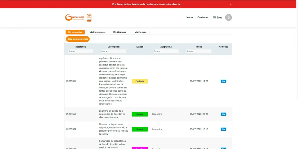 Disponible nuestra nueva área de clientes - area clientes incidencias area clientes incidencias